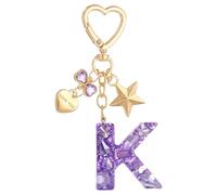 PATIKIL Cute Initial Letter Keychain, Letter K Keychains Women Bling Love Butterfly Star Key Chain for Bag Backpack Purse Car Keys Cup Accessories, Purple
