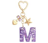 PATIKIL Cute Initial Letter Keychain, Letter M Keychains Women Bling Love Butterfly Star Key Chain for Bag Backpack Purse Car Keys Cup Accessories, Purple
