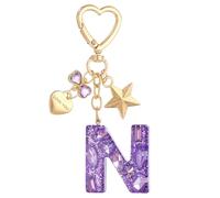 PATIKIL Cute Initial Letter Keychain, Letter N Keychains Women Bling Love Butterfly Star Key Chain for Bag Backpack Purse Car Keys Cup Accessories, Purple