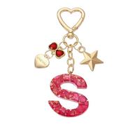 PATIKIL Cute Initial Letter Keychain, Letter-S Keychains Women Bling Love Butterfly Star Key Chain for Bag Backpack Purse Car Keys Cup Accessories, Red