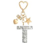 PATIKIL Cute Initial Letter Keychain, Letter T Keychains Women Bling Love Butterfly Star Key Chain for Bag Backpack Purse Car Keys Cup Accessories, Silver