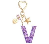 PATIKIL Cute Initial Letter Keychain, Letter V Keychains Women Bling Love Butterfly Star Key Chain for Bag Backpack Purse Car Keys Cup Accessories, Purple