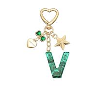 PATIKIL Cute Initial Letter Keychain, Letter V Keychains Women Bling Love Butterfly Star Key Chain for Bag Backpack Purse Car Keys Cup Accessories, Green
