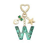 PATIKIL Cute Initial Letter Keychain, Letter W Keychains Women Bling Love Butterfly Star Key Chain for Bag Backpack Purse Car Keys Cup Accessories, Green