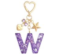 PATIKIL Cute Initial Letter Keychain, Letter W Keychains Women Bling Love Butterfly Star Key Chain for Bag Backpack Purse Car Keys Cup Accessories, Purple