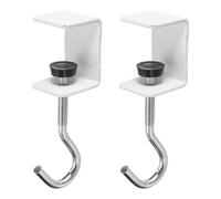 PATIKIL Desk Hook, 2Pcs Desk Mount Bag Holder Hook Square J Hooks for Hanging Bag Backpack Under Desk Clamp Purse Adjustable Headphone Table Closet Door Under Counter, White