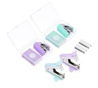 PATIKIL Desk Stapler Set, 2 Set Portable Effortless Manual Claw Staple Remover Puller Tool with Staples Office Supplies Kit for Office Classroom Home Desktop, Purple,Green