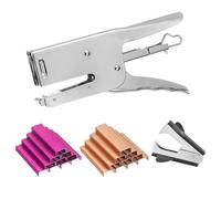 PATIKIL Desktop Stapler Heavy Duty, 1 Set Handheld Plier Stapler No Jam with Staples Remover and 2000 Rose Gold & Pink 26/6 Staples Set for Office Supplies Workplace Paperwork Cardboard