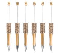PATIKIL Diamond Beadable Pens, 6 Pcs Plastic Black Ink Bead Pen Creative DIY Ballpoint Pens for Teacher Office DIY Crafts Party Decorations Handmade Supplies, Gold Tone
