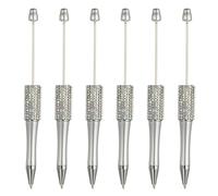 PATIKIL Diamond Beadable Pens, 6 Pcs Plastic Black Ink Bead Pen Creative DIY Ballpoint Pens for Teacher Office DIY Crafts Party Decorations Handmade Supplies, Silver Tone