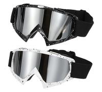 PATIKIL Dirt Bike Goggles, 2 Pcs Motorcycle Goggles ATV Goggles Ski Goggles Racing Helmet Goggles Windproof for Mountaineering Sky Diving Ski Riding, Black/White with Gray/Silver Lenses