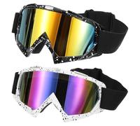 PATIKIL Dirt Bike Goggles, 2 Pcs Motorcycle Goggles ATV Goggles Ski Goggles Racing Helmet Goggles Windproof for Mountaineering Sky Diving Ski Riding, Black/White with Gold/Colorful Lenses