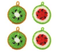 PATIKIL Dish Scrubber, 4 Pcs Non Scratch Cleaning Sponge Hand Crochet Double Layered Durable Dish Cloth Kitchen Sponge for Washing Dishes for Cookware Tubs Sinks, Watermelon & Fruit