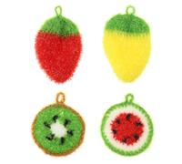 PATIKIL Dish Scrubber, 4 Pcs Non Scratch Cleaning Sponge Hand Crochet Double Layered Durable Dish Cloth Kitchen Sponge for Washing Dishes for Cookware Tubs, Watermelon & Fruit & Strawberry