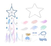 PATIKIL DIY Dream Catcher, Star Making Dream Catcher Supplies Handmade Feather Pompom Beads for Wall Hanging Ornament Decor Craft, Blue
