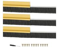 PATIKIL Door Brush Sweeps 1.18" Bristles x 39.37" Long, 3 Sets H-Shape Aluminum Alloy Holder Brush Sweep for Bottom of Door Seal Garage Weather Stripping, Gold/Black