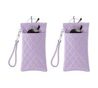 PATIKIL Double Eyeglasses Case, 2 Pcs Leather Soft Glasses Cases Portable Sunglasses Pouch Organizer with Carrying Strap for Women Man Glasses Organization, Purple