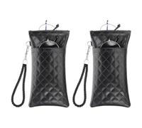 PATIKIL Double Eyeglasses Case, 2 Pcs Leather Soft Glasses Cases Portable Sunglasses Pouch Organizer with Carrying Strap for Women Man Glasses Organization, Black