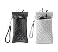 PATIKIL Double Eyeglasses Case, 2 Pcs Leather Soft Glasses Cases Portable Sunglasses Pouch Organizer with Carrying Strap for Women Man Glasses Organization, Black/Silver Tone