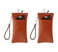 PATIKIL Double Eyeglasses Case, 2 Pcs Leather Soft Glasses Cases Portable Sunglasses Pouch Organizer with Carrying Strap for Women Man Glasses Organization, Brown