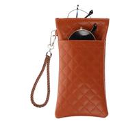 PATIKIL Double Eyeglasses Case, Leather Soft Glasses Cases Portable Sunglasses Pouch Organizer with Carrying Strap for Women Man Glasses Organization, Brown