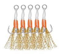 PATIKIL Double Fishing Assist Hooks Kit, 5 Pcs Glow Jigging Hook Slow Fast Fall Jigs Fishing Hooks for Vertical Jigging Lures, Gold Tone (12#, 55mmx12mm)