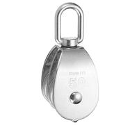 PATIKIL Double Pulley Block, 1pcs M50 304 Stainless Steel Wire Rope Lifting Crane Pulley Swivel Hook Hanging Wheel for Construction Warehouse Marine Industrial Home Use, Silver