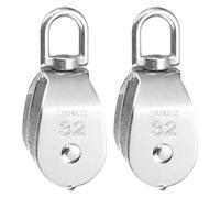 PATIKIL Double Pulley Block, 2pcs M32 304 Stainless Steel Wire Rope Lifting Crane Pulley Swivel Hook Hanging Wheel for Construction Warehouse Marine Industrial Home Use, Silver