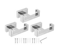 PATIKIL Double Towel Hook, 3Pack 304 Stainless Steel Wall Mounted Hanger Rectangle Towel Holder for Hanging Bathroom, Bedroom, Dormitory, Hang Towel, Clothes, Coat, Robe, Hat, Chrome Color