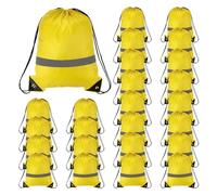 PATIKIL Drawstring Backpack Bulk 25 Pack 210D Polyester Cinch Sack Draw String Bags with Reflective Strips for DIY Women Men Gym Sport Travel Party, Yellow (17" x 13.4")