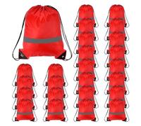 PATIKIL Drawstring Backpack Bulk 25 Pack 210D Polyester Cinch Sack Draw String Bags with Reflective Strips for DIY Women Men Gym Sport Travel Party, Red (17" x 13.4")