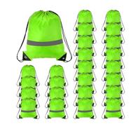 PATIKIL Drawstring Backpack Bulk 25 Pack 210D Polyester Cinch Sack Draw String Bags with Reflective Strips for DIY Women Men Gym Sport Travel Party, Green (17" x 13.4")
