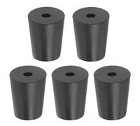 PATIKIL Drilled Rubber Stopper 0.63"-0.79", 5 Pack Tapered Lab Seal Rubber Stoppers Lab Plug with Hole Test Tube Bungs for Flask Flasks Glass Containers, Black