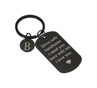 PATIKIL Drive Safe Keychain, 1 Set Letter B Keychain I Need You Here with Me I Love You Custom Keychain with Gift Box for Him Christmas Valentines Day Gifts, Black White