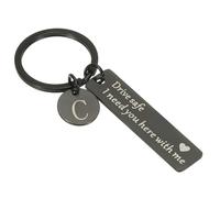 PATIKIL Drive Safe Keychain, 1 Set Letter C Keychain I Need You Here with Me Custom Keychain with Gift Box for Him Christmas Valentines Day Gifts, Black