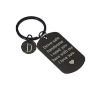 PATIKIL Drive Safe Keychain, 1 Set Letter D Keychain I Need You Here with Me I Love You Custom Keychain with Gift Box for Him Christmas Valentines Day Gifts, Black White