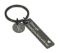 PATIKIL Drive Safe Keychain, 1 Set Letter K Keychain I Need You Here with Me Custom Keychain with Gift Box for Him Christmas Valentines Day Gifts, Black