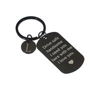 PATIKIL Drive Safe Keychain, 1 Set Letter l Keychain I Need You Here with Me I Love You Custom Keychain with Gift Box for Him Christmas Valentines Day Gifts, Black White