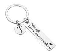 PATIKIL Drive Safe Keychain, 1 Set Letter T Keychain I Need You Here with Me Custom Keychain with Gift Box for Him Christmas Valentines Day Gifts, Silver