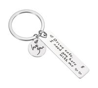 PATIKIL Drive Safe Love You Keychain, 1 Set Letter B Charm I Need You Here with Me Custom Keychains with Gift Box for Him Men Christmas Valentines Day Gifts, Silver
