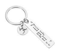 PATIKIL Drive Safe Love You Keychain, 1 Set Letter T Charm I Need You Here with Me Custom Keychains with Gift Box for Him Men Christmas Valentines Day Gifts, Silver