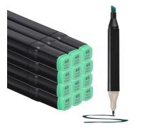 PATIKIL Dual Tip Alcohol Art Markers, 12 Pcs Black Barrel Alcohol Markers with Brush Tip and Fine Tip for Illustration Artist Adult Coloring Drawing Permanent Sketching, Green