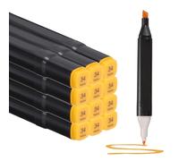 PATIKIL Dual Tip Alcohol Art Markers, 12 Pcs Black Barrel Alcohol Markers with Brush Tip and Fine Tip for Illustration Artist Adult Coloring Drawing Permanent Sketching, Yellow