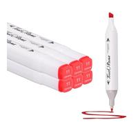 PATIKIL Dual Tip Alcohol Art Markers, 6 Pcs White Barrel Alcohol Markers with Brush Tip and Fine Tip for Illustration Artist Adult Coloring Drawing Permanent Sketching, Red