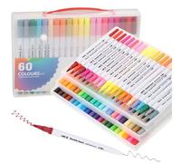 PATIKIL Dual Tip Colored Pens, 60 Colors Brush and Fineliner Tips Watercolor Coloring Markers for Drawing, Lettering, Journaling, Calligraphy, Note Taking, Coloring, White Pen Barrel