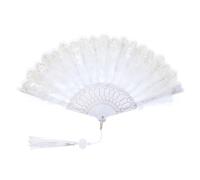 PATIKIL Embroidered Flower Marabou Feather Fan, 1920s Vintage Folding Handheld Fan Chinese Flapper Hand Fan for Costume Party Dancing Wedding Show Tea Decoration, White