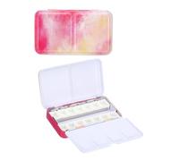PATIKIL Empty Watercolor Palette, Metal Watercolor Tin with 14pcs Half Pans Paint Case with Lid Paint Box for Travel Gouache Oil Painting Style 2, Pink