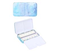 PATIKIL Empty Watercolor Palette, Metal Watercolor Tin with 14pcs Half Pans Paint Case with Lid Paint Box for Travel Gouache Oil Painting Style 2, Blue