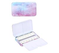 PATIKIL Empty Watercolor Palette, Metal Watercolor Tin with 14pcs Half Pans Paint Case with Lid Paint Box for Travel Gouache Oil Painting Style 2, Pink Purple