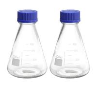 PATIKIL Erlenmeyer Flask, 2 Pcs 500ml Narrow Mouth Graduated Flasks with Screw Cap Borosilicate Glass Flasks with Printed Graduation for Lab, Experiment, Chemistry, Science Study